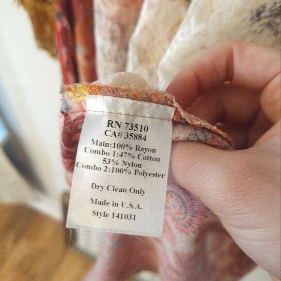 Ivy Jane Women's Size Small Floral Lace Mustard Gold Flamingo, Fringe Cardigan - Picture 6 of 12